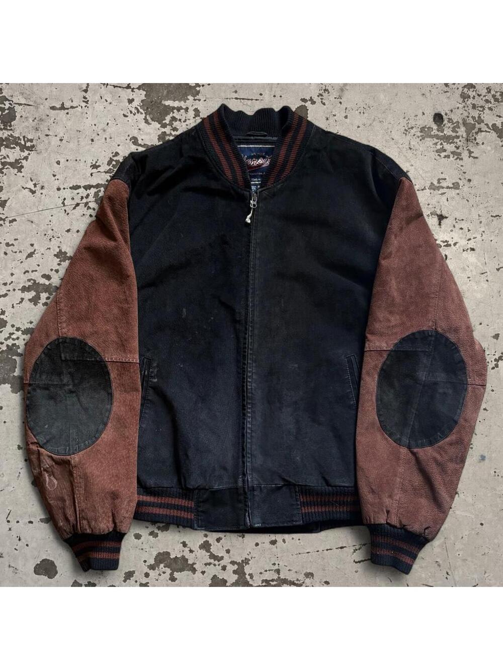 Mens Vintage Varsity Brand 90s Double Elbow bomber Jacket Size L